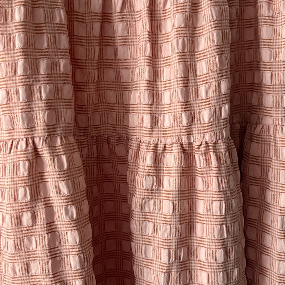 NWT FRNCH pink/rose plaid tiered ruffle Molly Maxi Skirt. Size S. side zip - Picture 2 of 4
